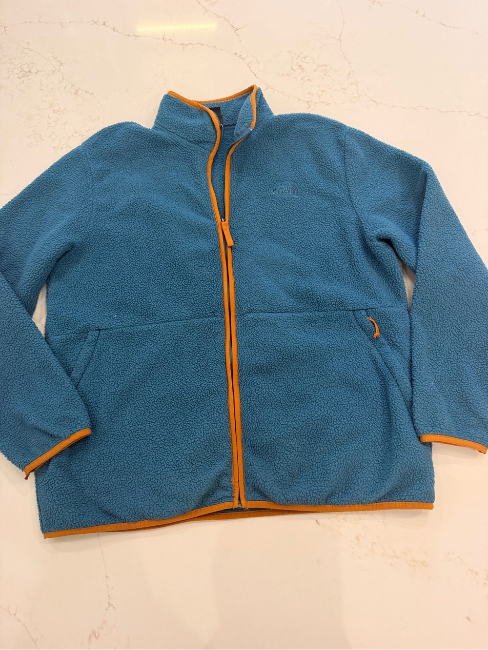 The North Face Men’s XL Teal Blue Orange Trim Full Zip Fleece Jacket
